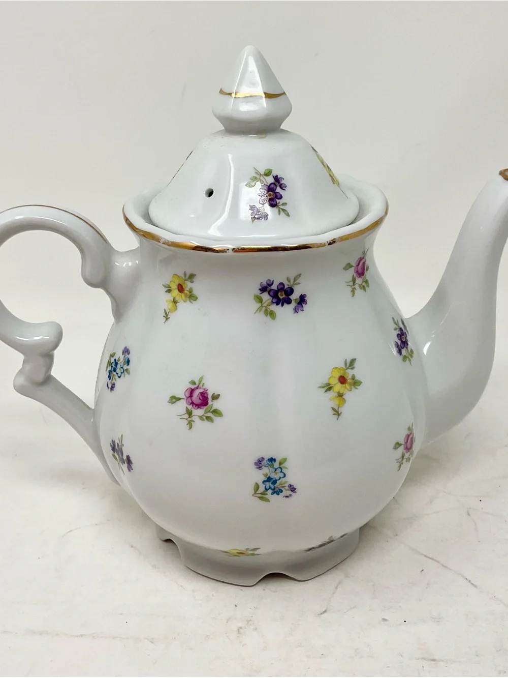 Porcelain Floral Teapot with Gold Trim